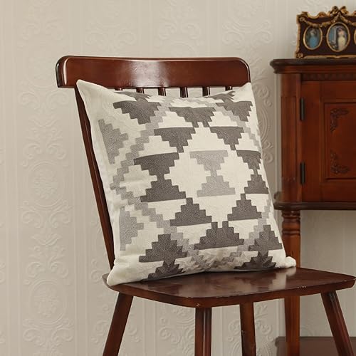 Miniatura 2 de IKATYARN Paquete de 2 fundas de almohada bordadas del suroeste de color gris y blanco, funda de almohada geométrica tribal bohemia, moderna funda de