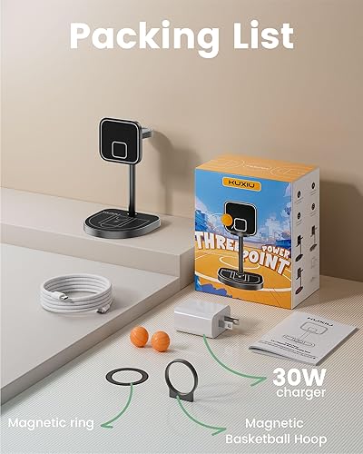 Miniatura 7 de KU XIU X85 - Estación de carga 3 en 1 de 3 puntos para Apple, soporte de carga inalámbrico magnético de aleación de aluminio con mini baloncesto y
