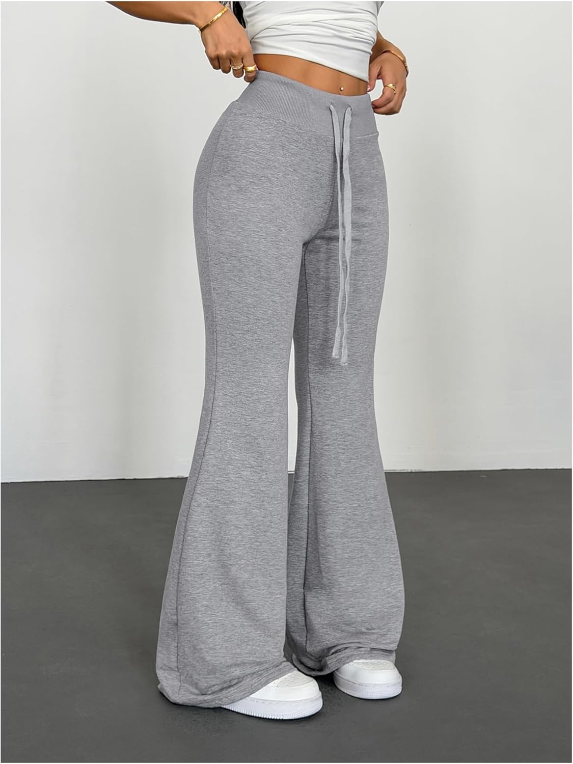 WDIRARA Women's Drawstring Waist Flare Bell Bottom Pants Stretch Long Sweatpants - Image 4