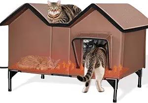 Outdoor Heated Cat House for Outside, Weatherproof and Insulated