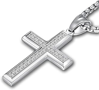 Men's Cross Necklace 316L Stainless Steel Jesus Ankh Pendant Rolo Chain Jewelry