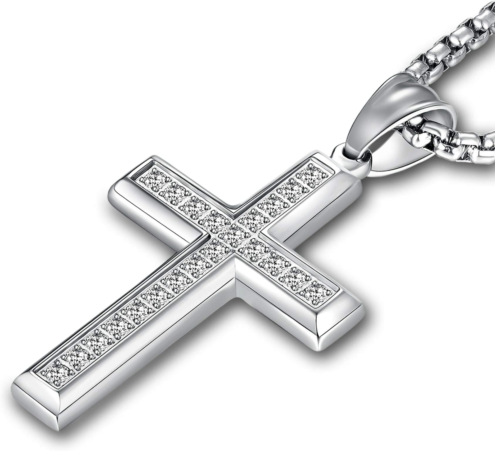 Men's Cross Necklace 316L Stainless Steel Jesus Ankh Pendant Rolo Chain Jewelry