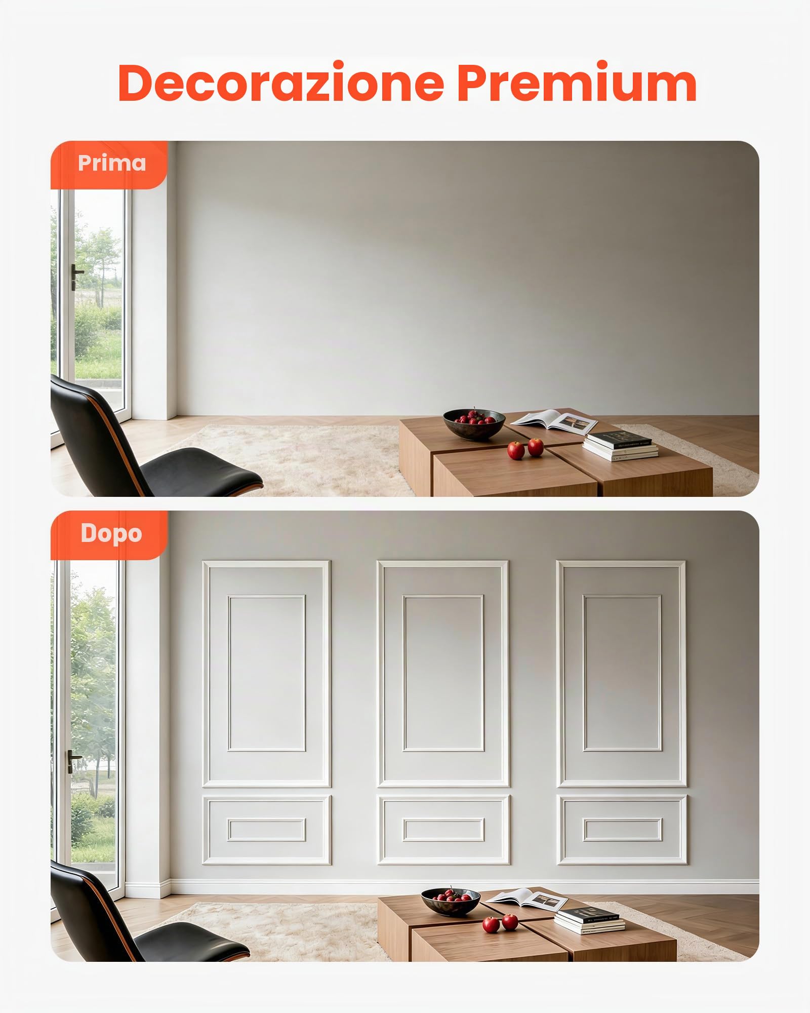 VEVOR Confezione da 3 Modanature per Pareti, kit di Pannelli per Rivestimento con Profilo Largo e Stretto a Doppia Linea, Polistirene Leggero Verniciabile, per Interni di Soggiorno e Camera da Letto