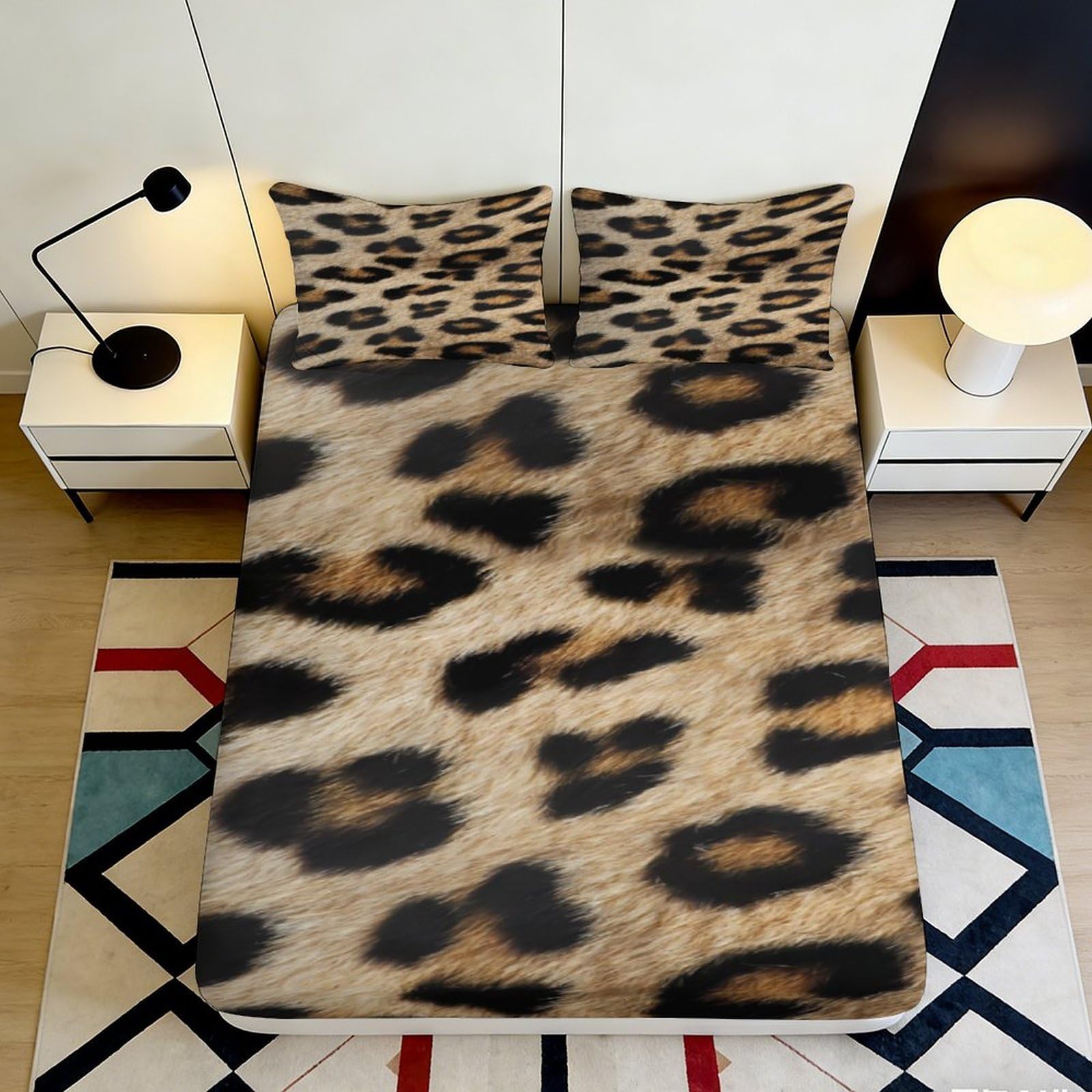 3D Printed Leopard Skin Fitted Sheet Microfiber Soft Breathable Cheetah Spots Mattress Cover for Bedroom Dorm Mattress Protection Decor 90x200x25cm