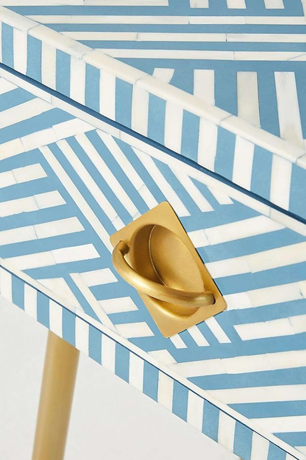 Hansa Handmade Bone Inlay Bedside Table Geometrical Pattern Nightstand End Table Furniture for Home Décor