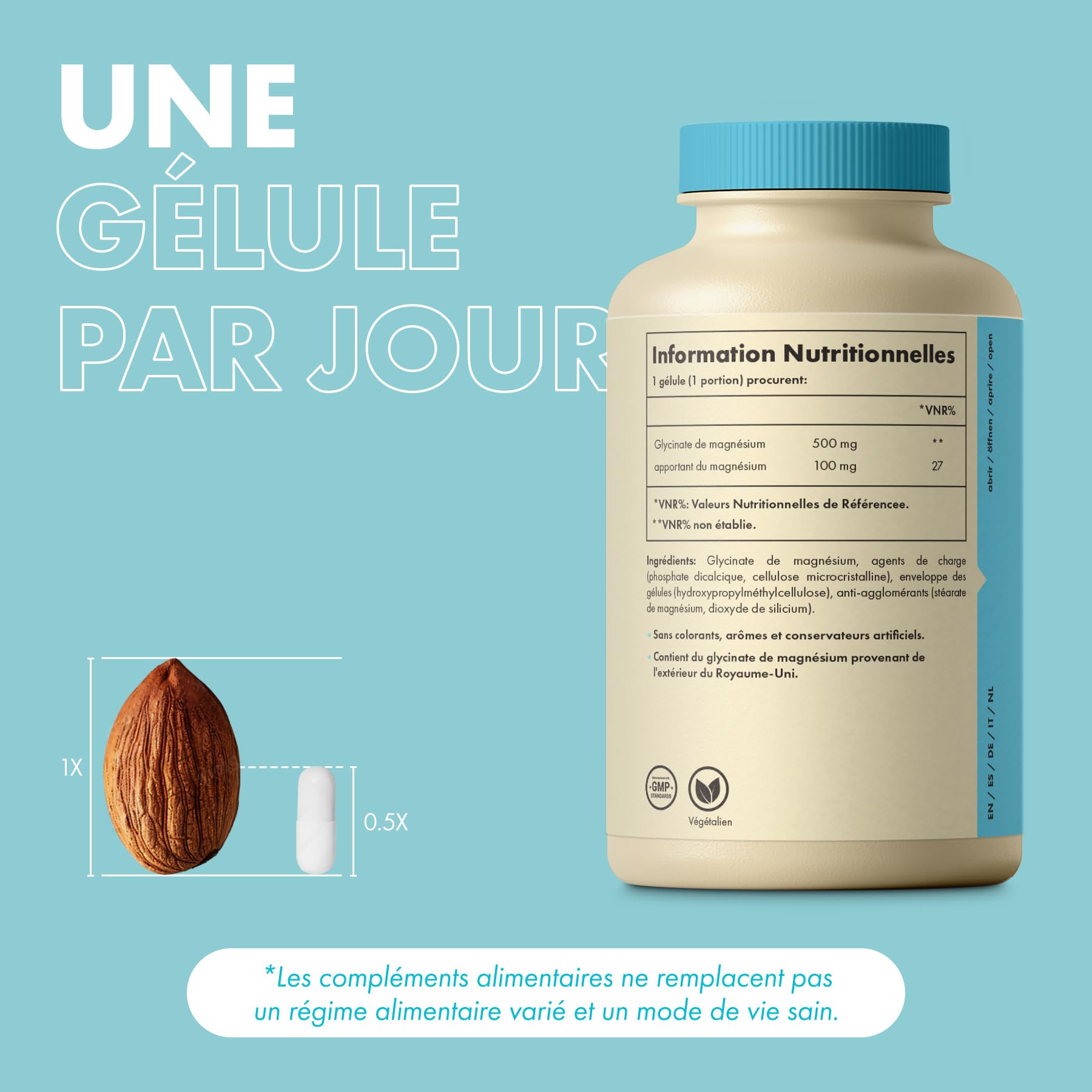 Comprimés De Glycinate De Magnésium - 100 Comprimés Haute Concentration Green Labs Nutrition - Pour énergie, Stress Et Santé Musculaire