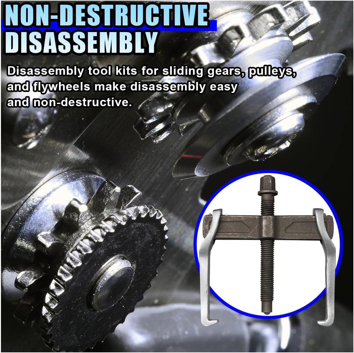 4'' 2 Jaw Bearing Puller, Adjustable Bearing Gears Removal Tool with Two Jaws for External Internal Pulling, Non-Slip Grip Gear Puller for Removal of Pulleys Flywheels Bearing