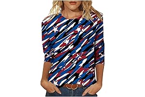 Women Summer Casual Tops Trendy 3/4 Sleeve Length Round Neck t Shirt Tunic Vacation Outfits