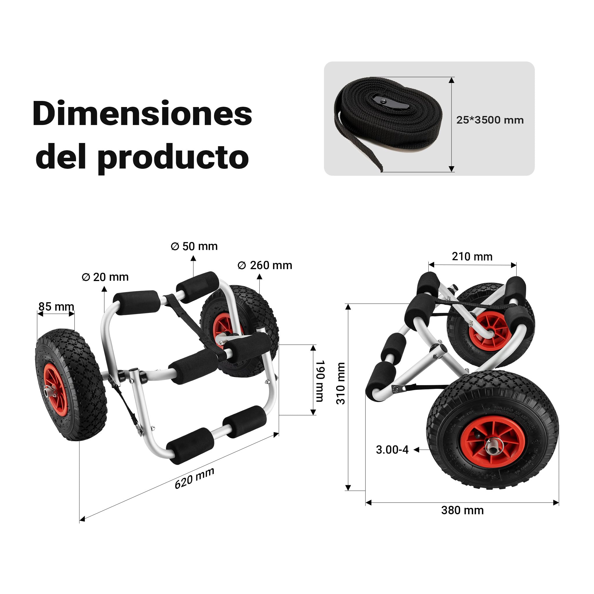 WilTec Carrito para Transporte de Kayak y Canoa, Aluminio