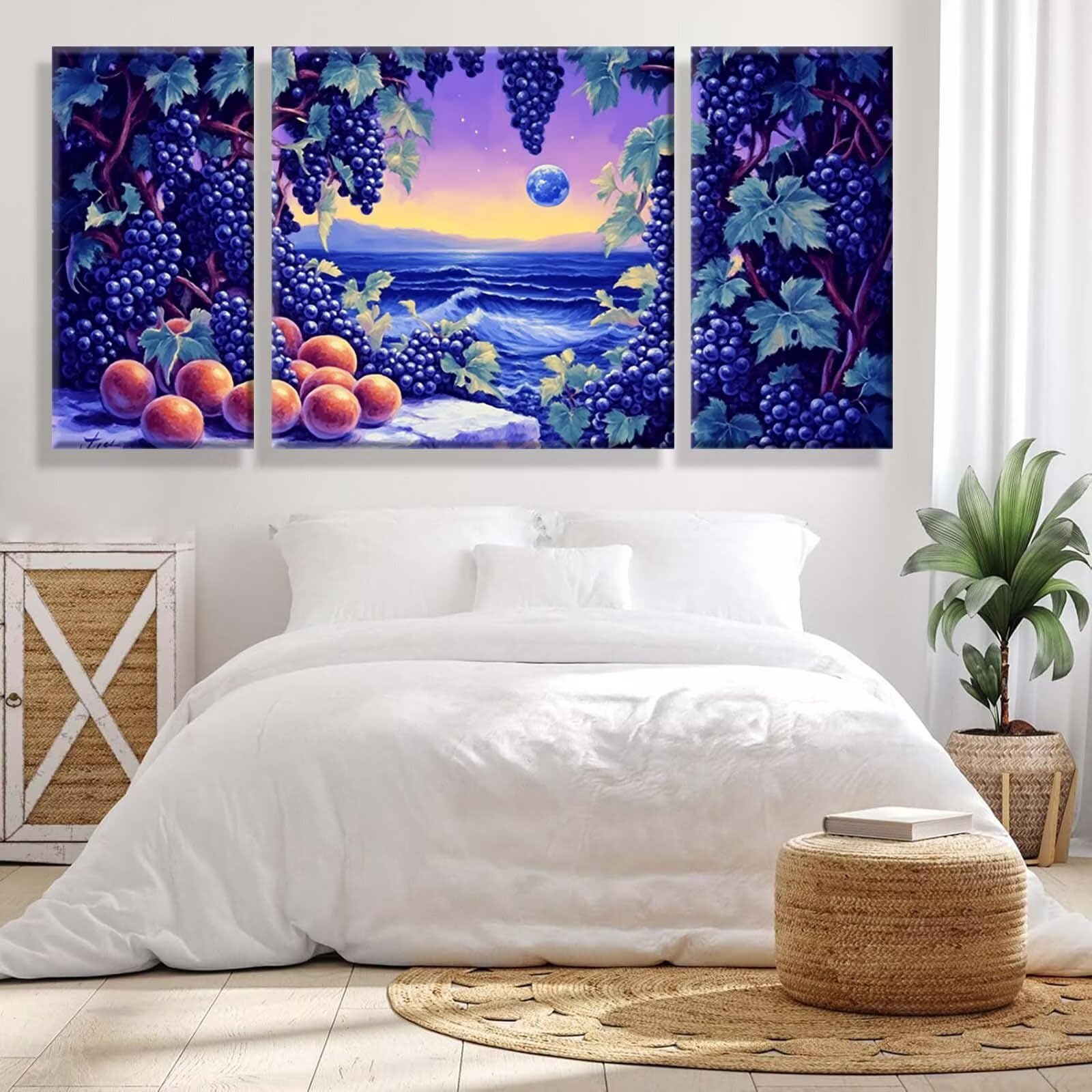 3 Pezzi Dipingere con i Numeri adulti, Paint by Numbers Mare Frutta, Kit Lavoretti Creativi, Kit di Pittura Acrilica Fai-da-Te, con 3- Pennello, Decorazioni Casa 70x140cm (Senza Cornice) y1s-768