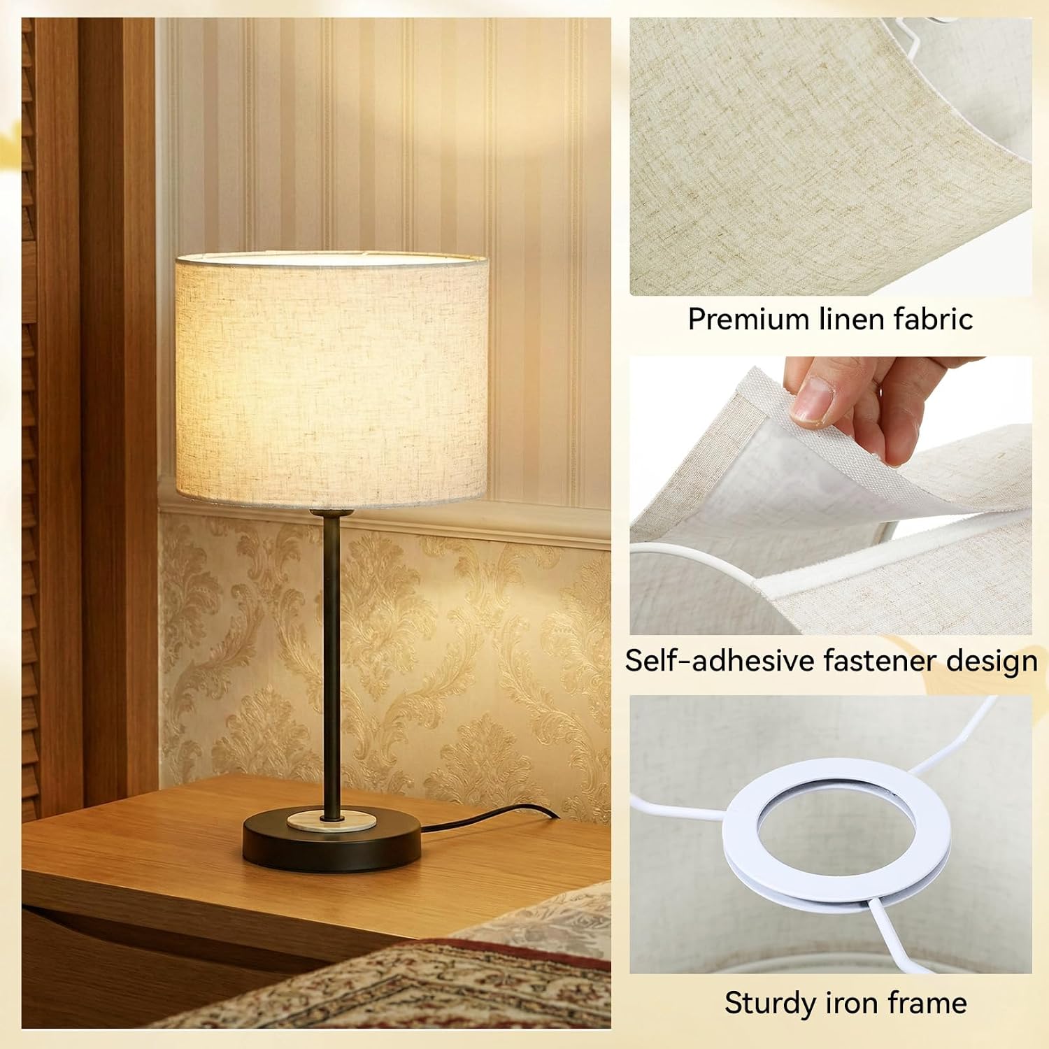 Small Lamp Shade, 9.8" Top x 9.8" Bottom x 7.9" High Beige Linen Small Drum Lampshade, Beige Large Drum Lamp Shades for Table Lamps Floor Lamps ChandelierLamp, Easy Assembly Required