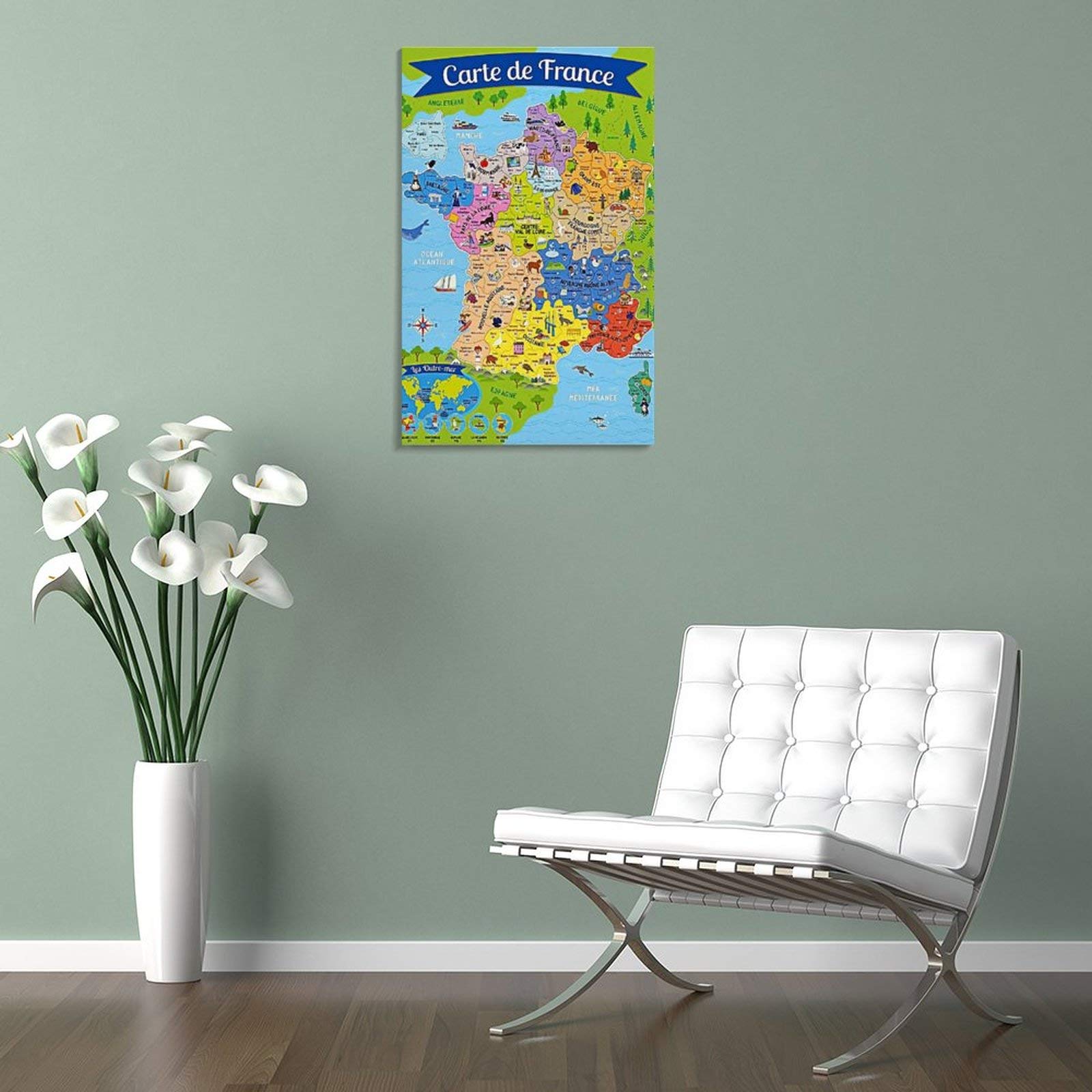 TUOXIE Poster carte de France pour enfants Peinture décorative sur toile Art mural Posters Salon Chambre 50 x 75 cm