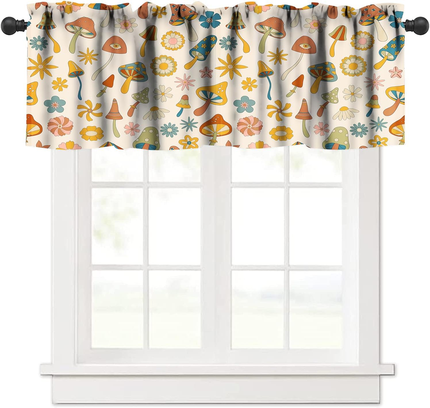 HZOHNAGO Mushroom Retro Window Valance Curtains Cute