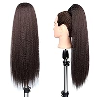 Vista 14 de WIGNEE Extensión de cola de caballo larga rizada recta y envolvente, extensión de cola de caballo Yaki negro natural para mujeres negras, Marrón