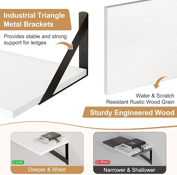 Feihorrm Shelves for Wall Set of 2, Wall Shelves, White Shelves, 40 x 20 cm