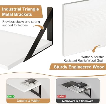 Feihorrm Shelves for Wall Set of 2, Wall Shelves, White Shelves, 40 x 20 cm