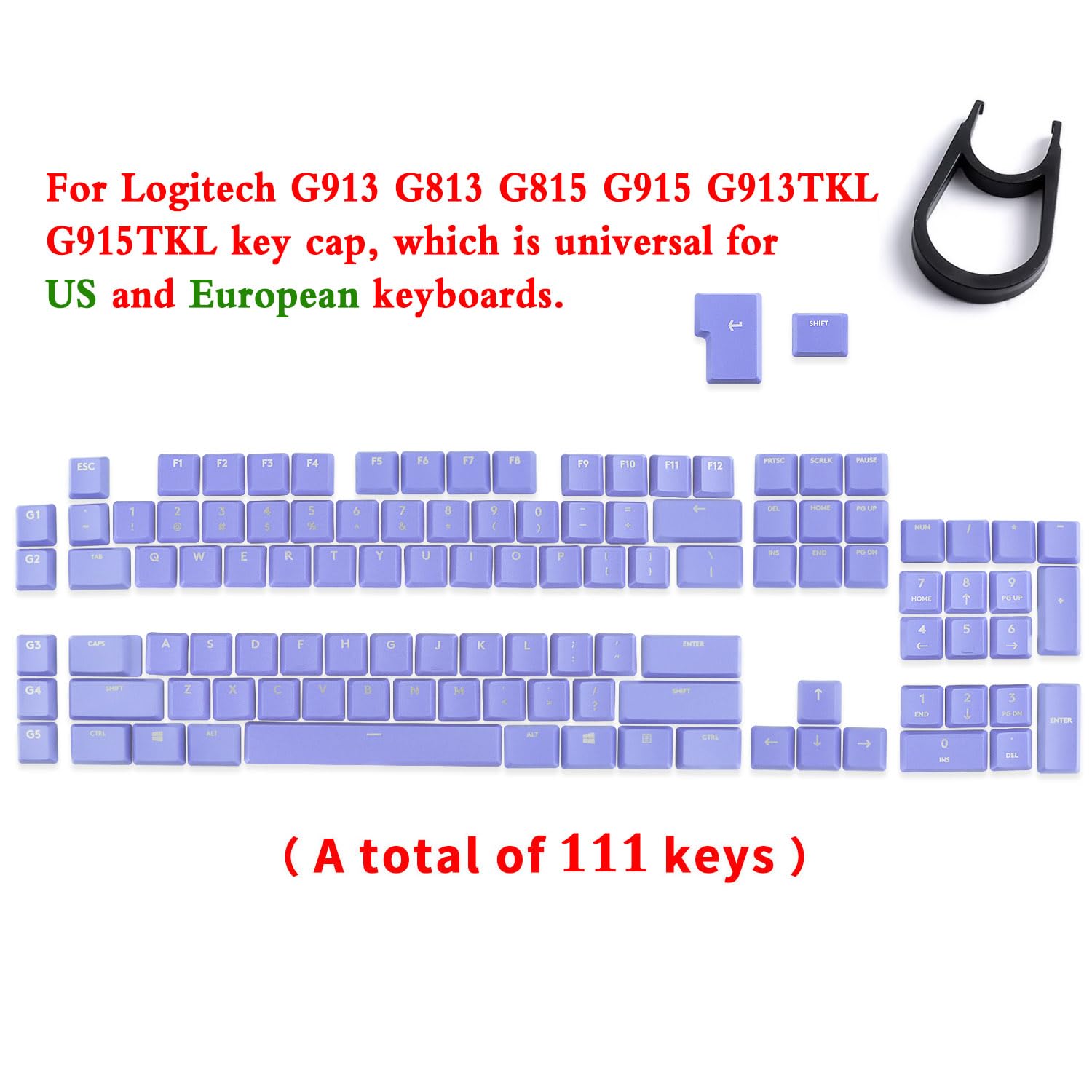 HUYUN Jeu de touches de clavier compatible avec clavier Logitech G813/G815/G913/G915 TKL (violet)
