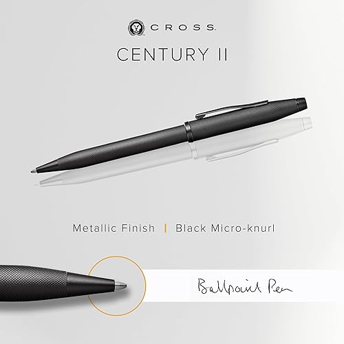 Miniatura 3 de Cross Century II - Bolígrafo recargable, de punta mediana, incluye caja de regalo, modelo micromoleteado negro (Black Micro-Knurl)