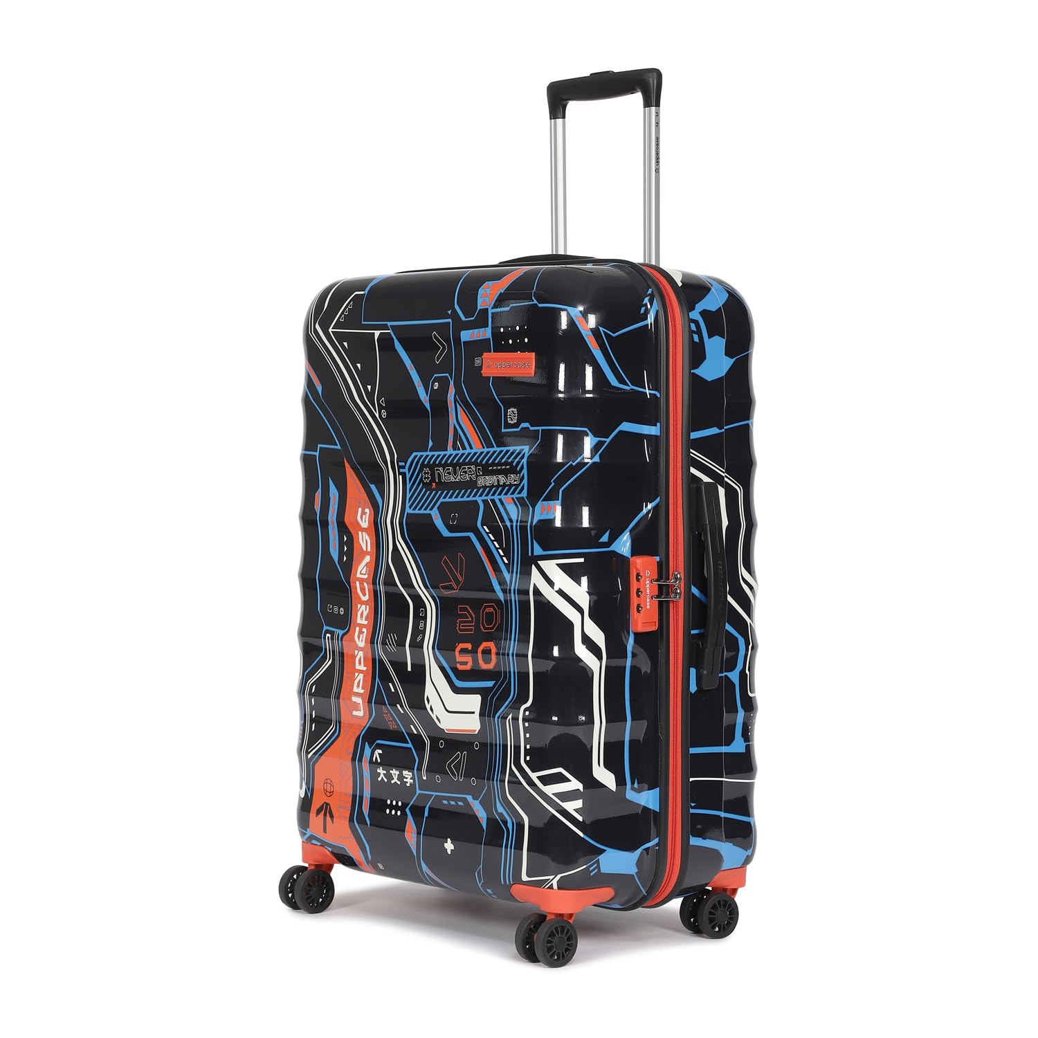 uppercase Cyber Punk (Large) 76Cms|Check-In Inline Trolley Bag For Travel|Polycarbonate Hardshellsided Printed Luggage|Combination Lock|8 Wheel Trolley Bag|Suitcase For Unisex|(Black),H-75.5 cms-picture-14