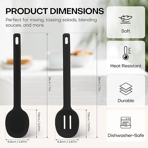 Miniatura 2 de Cucharas de silicona para mezclar y cuchara ranurada, cucharas de silicona para cocinar, cucharas de servir para mezclar, servir, escurrir, agitar,