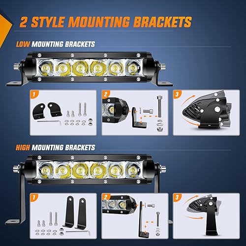 Miniatura 3 de Nilight 2 barras de luz LED súper delgadas de 7 pulgadas y 30 W, luz antiniebla de conducción de una sola fila y arnés de cableado todoterreno, 2
