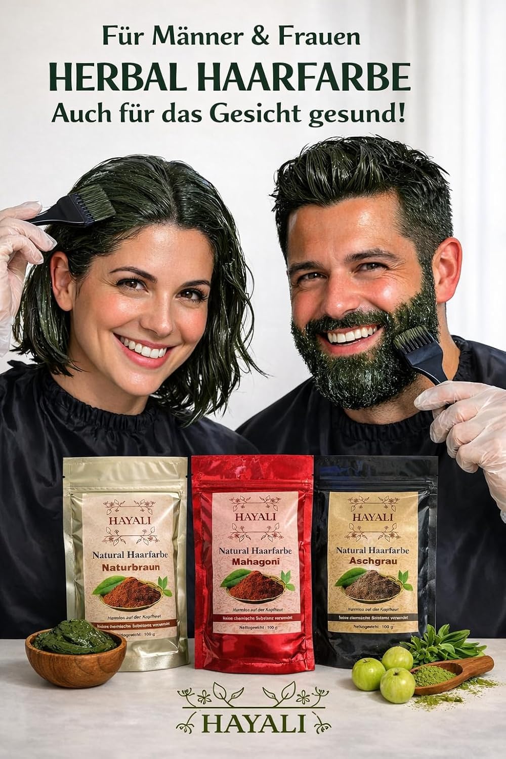 HAYALI Natural Henna Hair Color Powder, Gold, Vegan, Chemical-Free, 100g, 12 Pack (Dark Brown)
