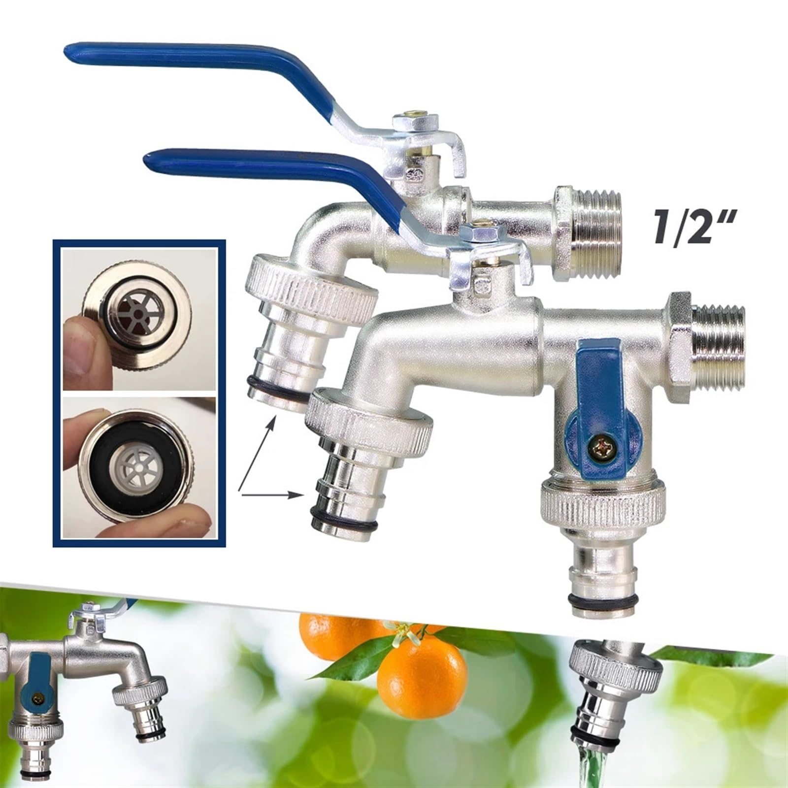 Sdoppiatore per rubinetto da giardino a 2 vie, valvola per rubinetto esterno per irrigazione domestica, connettore per giunto dell'acqua resistente, strumento di facile commutazione per sistema di