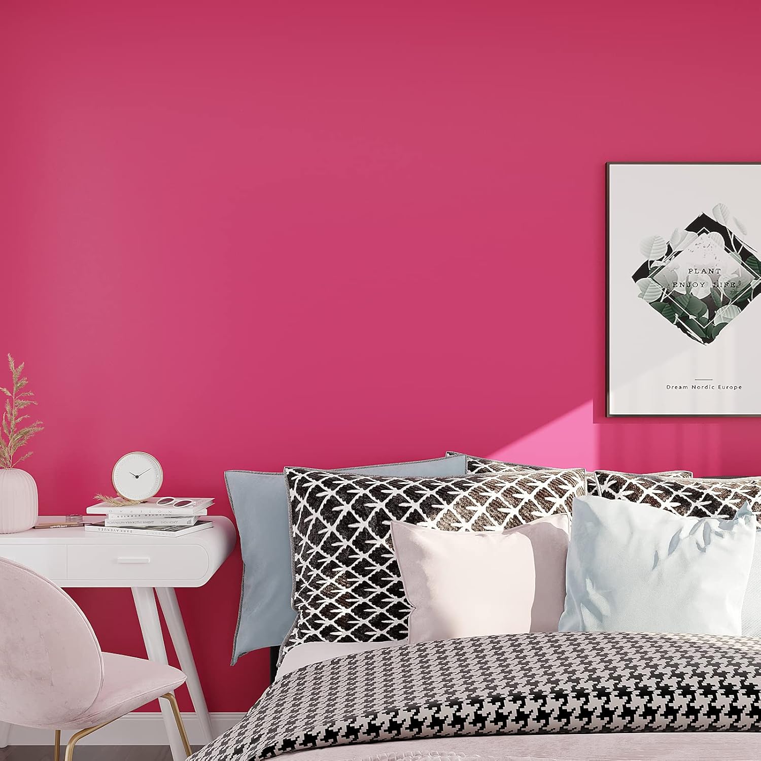 VEELIKE Magenta Pink Wallpaper Stick and Peel Deep Pink Contact Paper for Cabinets Accent Walls Furniture 24''x354'' Renter Friendly Self Adhesive Girly Wallpaper for Bedroom Nursery Dorm Removable