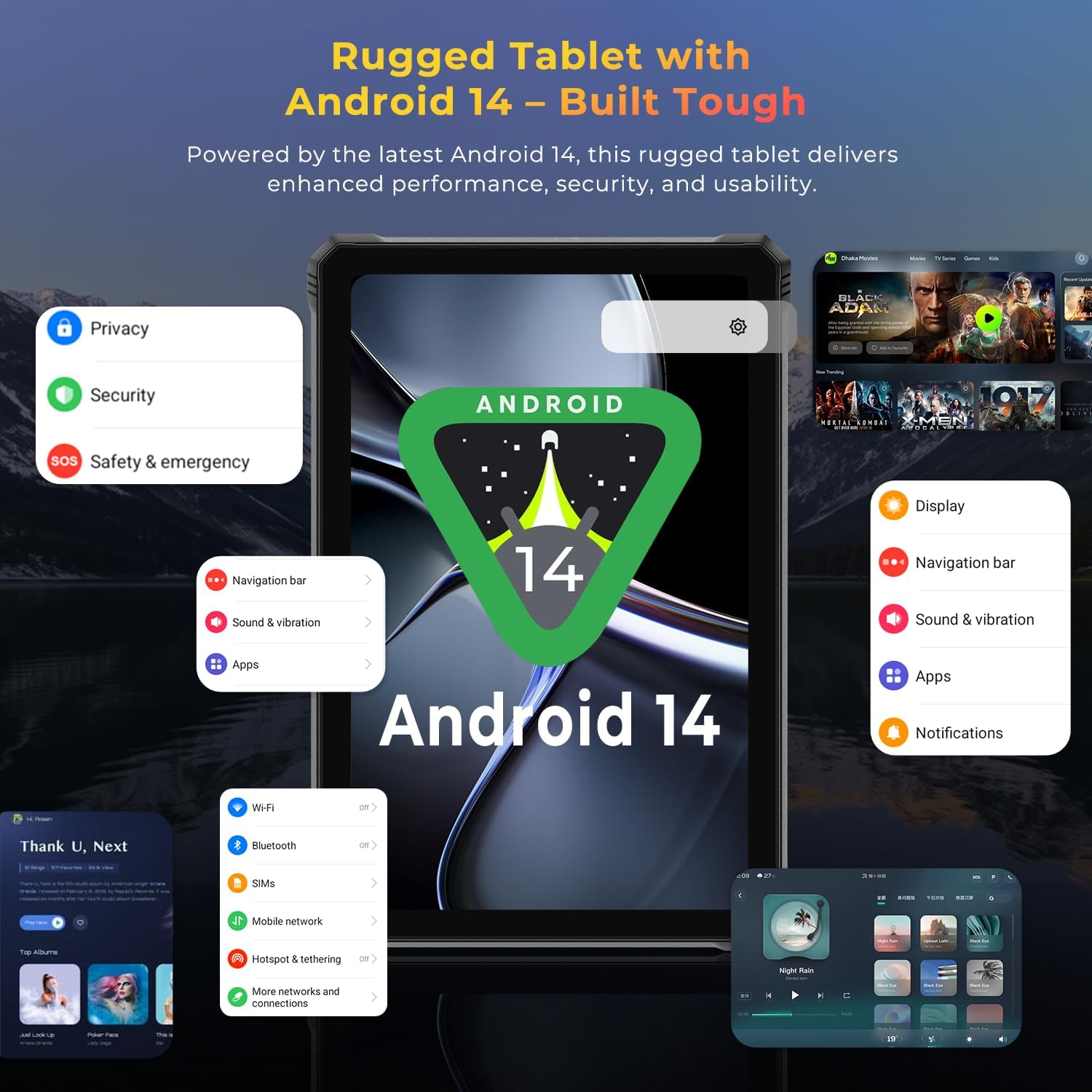 HOTWAV R9 Plus Rugged Tablet 11 inch Android 14 Tablets, 20080mAh Waterproof Tablet, 2K 24GB+512GB/2TB TF Work Tablets, 64MP+16MP Octa-Core IP68&IP69K/4G Dual SIM/5G WiFi/Face ID/GPS/OTG