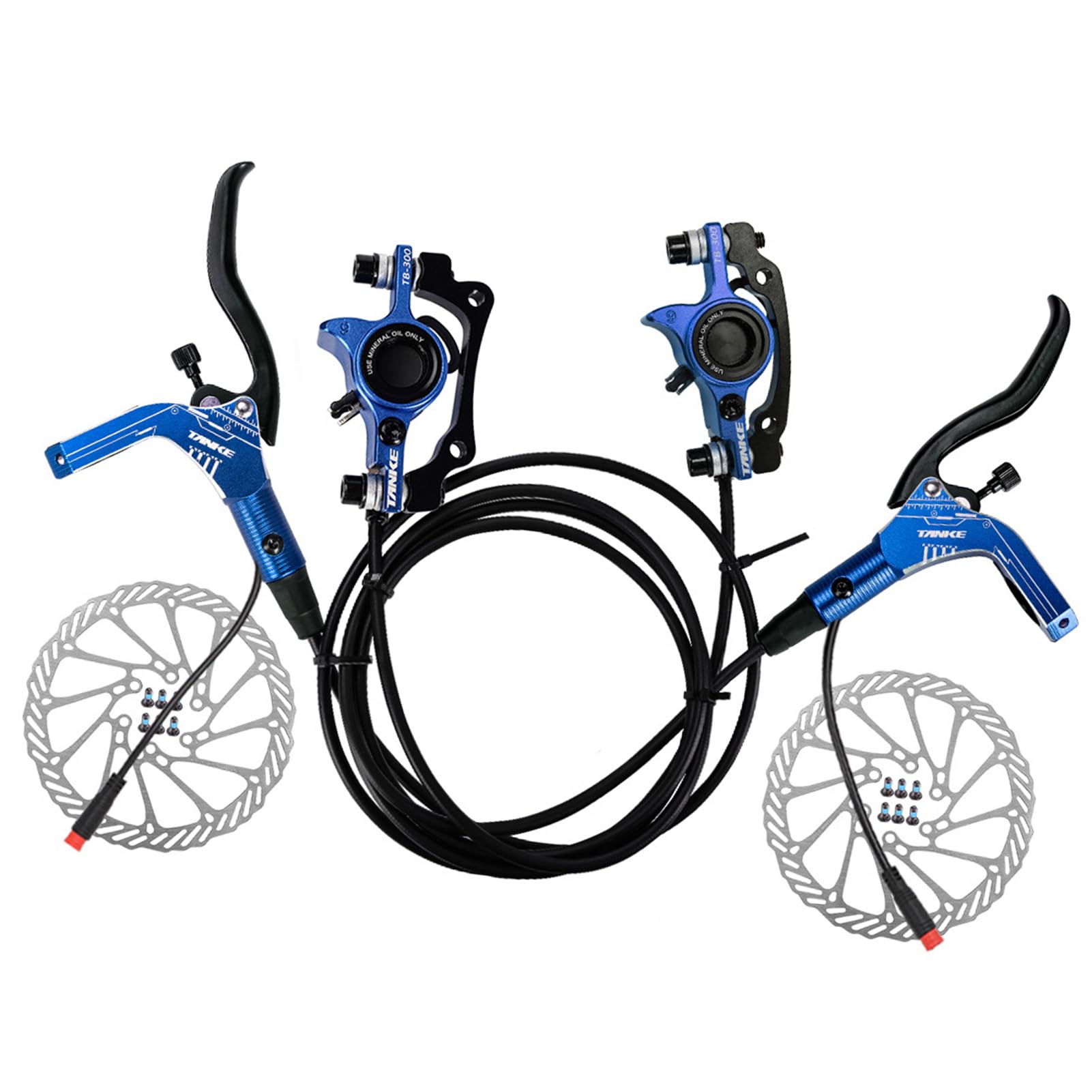 Kit Freno a Disco per Bicicletta, Kit Freno Idraulico per Bici Elettrica con Rotori da 160 Mm, Anteriore Sinistro 89cm e Posteriore Destro da 147cm, Leve per Bici Elettrica E Scooter (Viola)