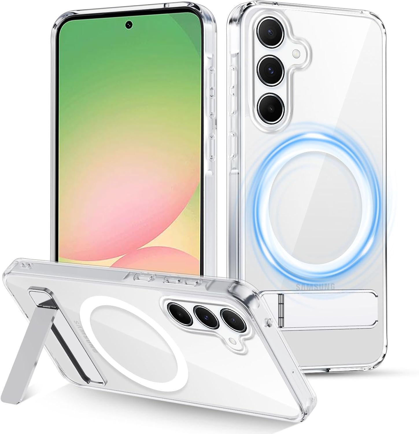 XTCASE für Samsung Galaxy A56 5G Hülle Magnetisch kompatibel mit Magsafe, Transparent Handy Hülle mit Metall Ständer Stoßfest Handyhülle Kratzfest Hardcase, Durchsichtig