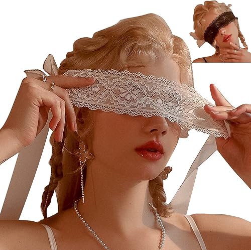 YOMORIO Máscara de ojos de encaje, 2 unidades, color negro y blanco, ajustable, sexy, para mujer, cubierta de ojos, accesorios de fiesta de disfraces
