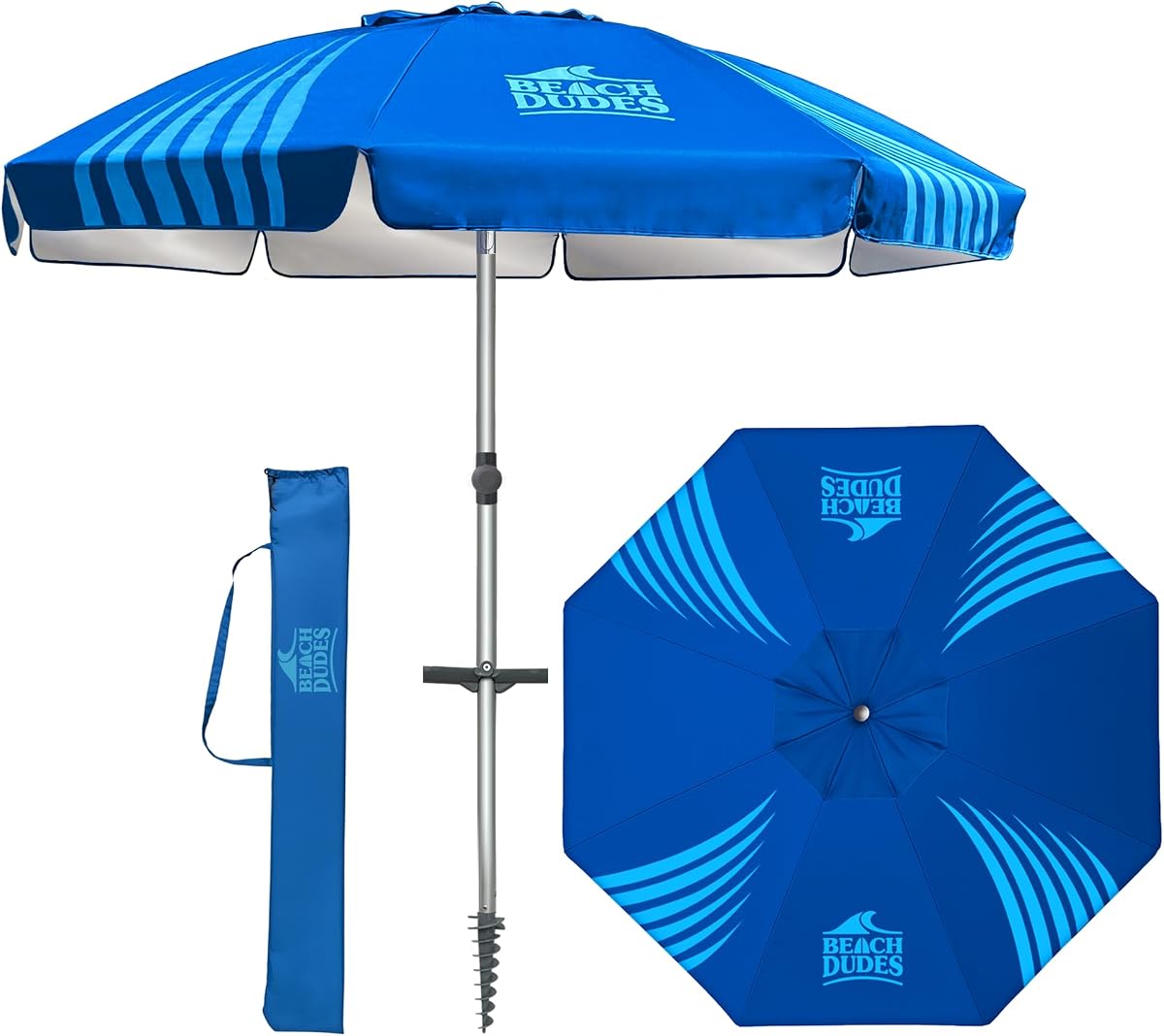 Sombrilla de playa premium de 8 pies con sistema de mitigación de viento de 4 puntos - Varillas de fibra de vidrio de alta resistencia, anclaje integrado - Ventilación doble UPF 50+ - Serie Pro Stability