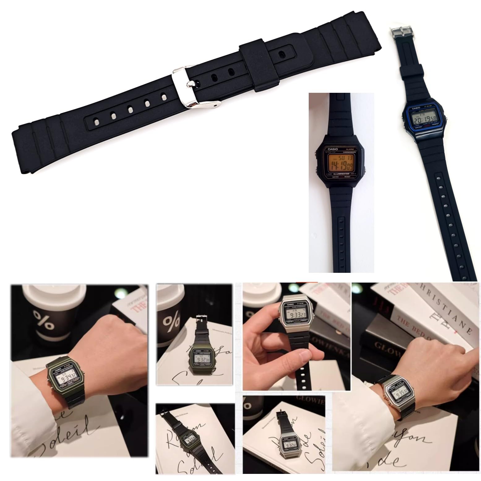 Correa de reloj de repuesto para Casio F-91W, correa de plástico negro con pasador de resorte y herramienta de extracción