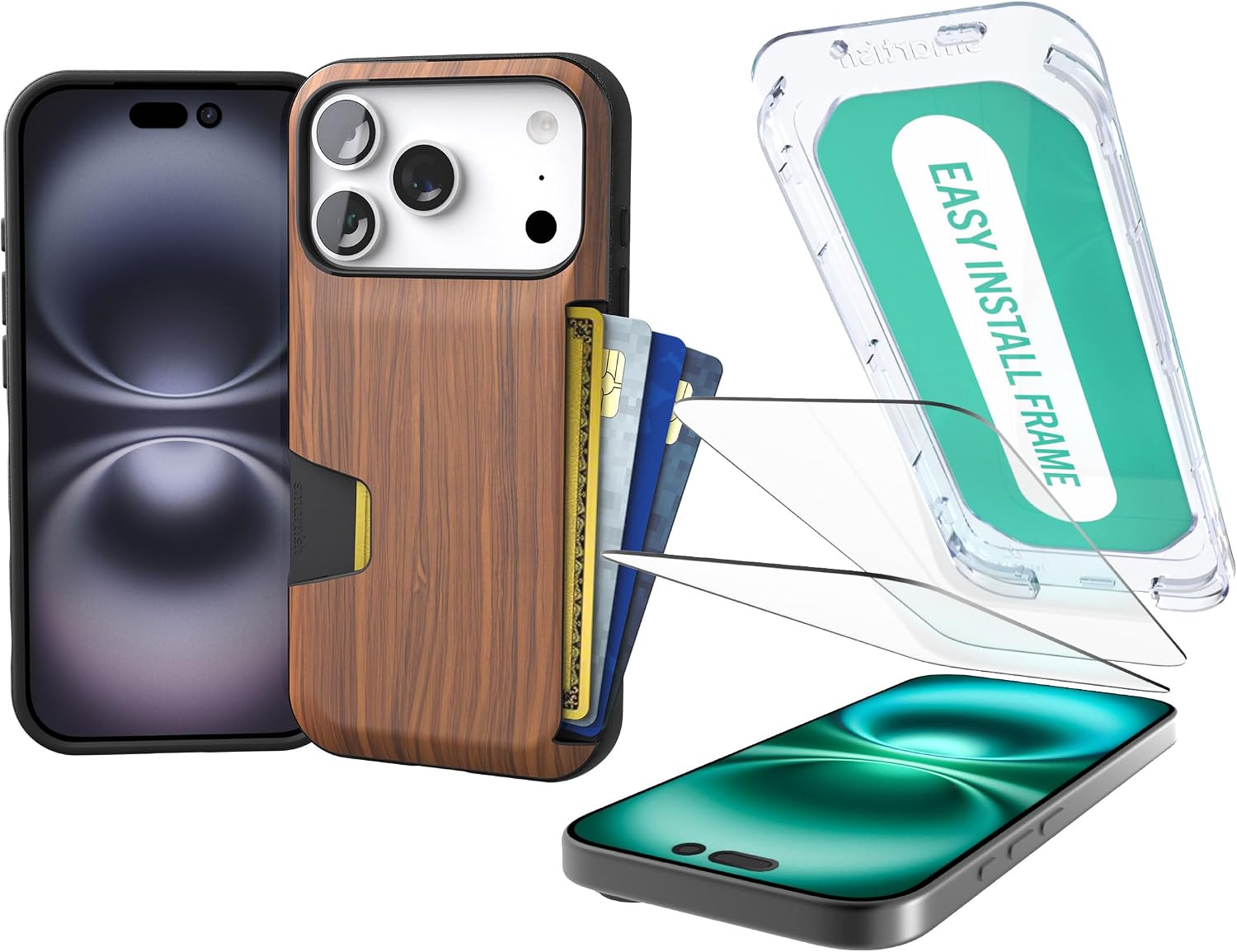 Smartish iPhone 17 Pro Max Wallet Case + Screen Protector Bundle - Wallet Slayer Vol. 1+ Tuff Sheet 2-Pack Tempered Glass Screen Covers - Extra Strength 9H Glass for Apple iPhone 17 Pro Max - Wood