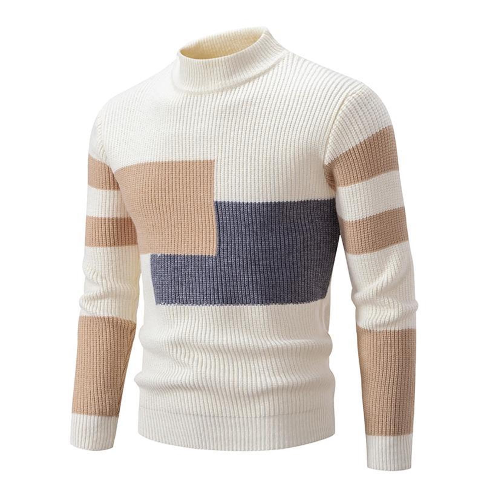 Ghemdilmn Suéter de Punto de Cuello Alto para Hombre, Ajuste Delgado, cálido, Cuello Alto Jersey de Hombre Cuello Pico de Algodon Manga Larga de Marca Modelo Basico para Vestir Punto Fino