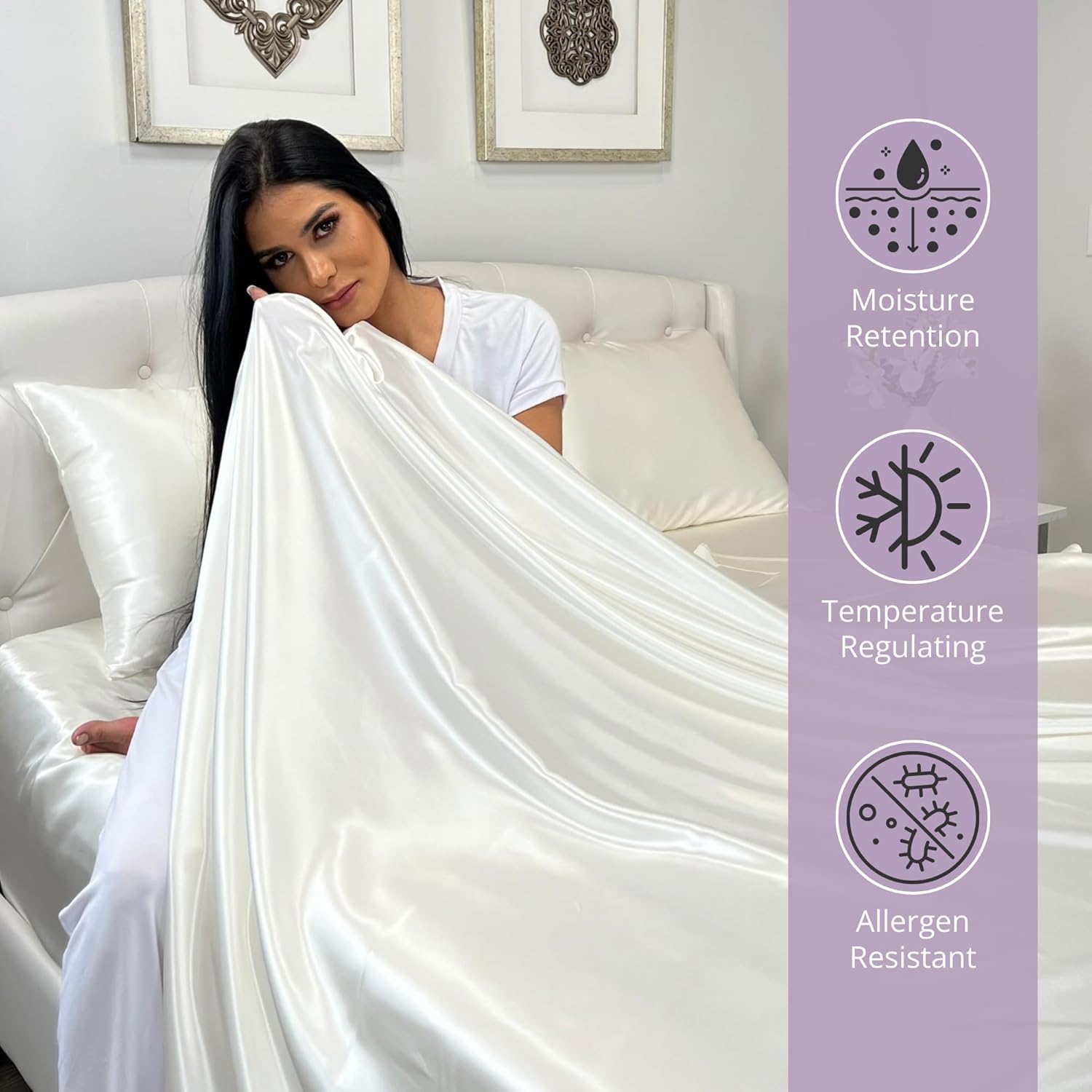 Mulberry Park 100% Pure King Silk Flat Sheet Deluxe 22 Momme 6A Mulberry Silk Bed Sheets - Breathable, Ultra-Soft - White