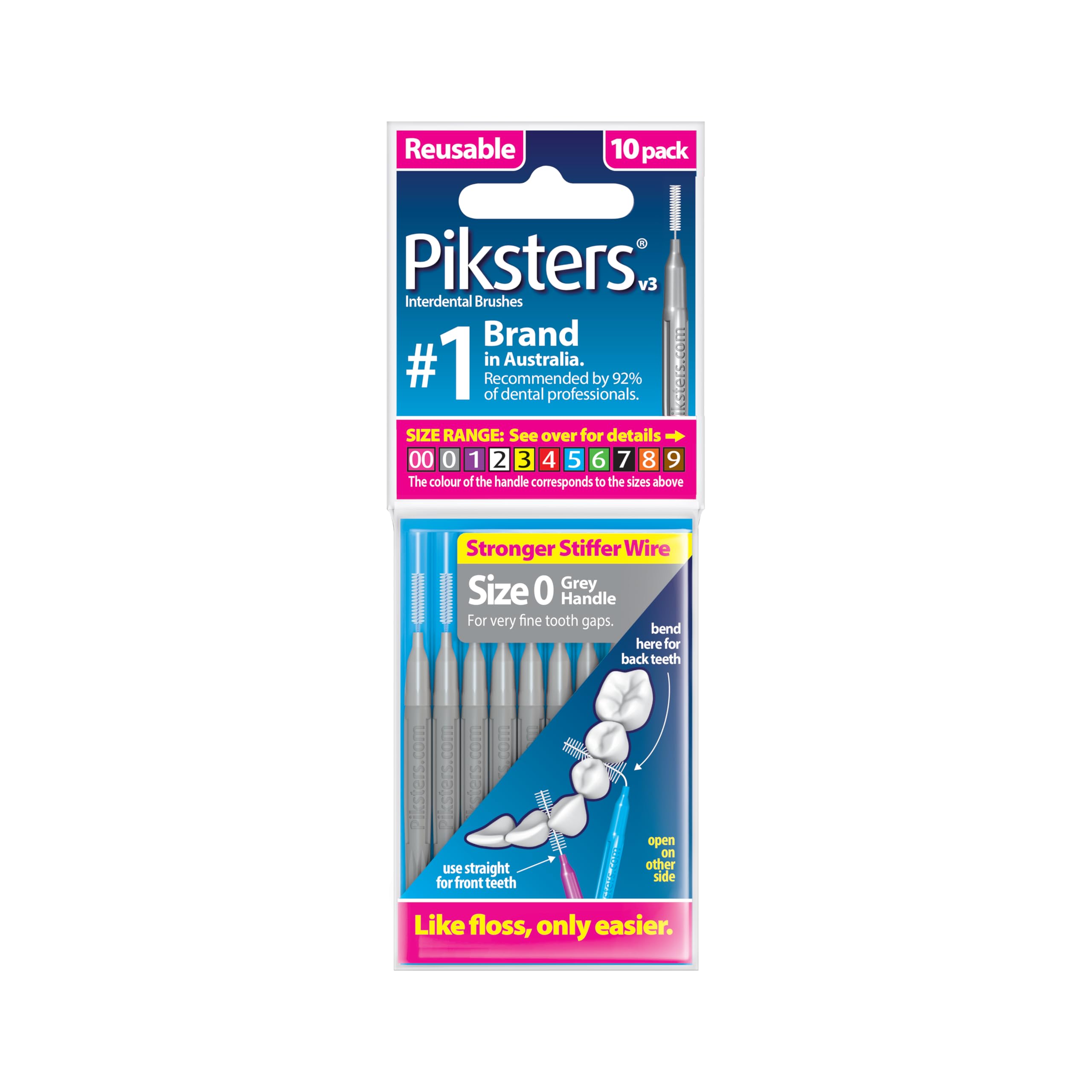 Piksters Interdental Brushes, Size 0, Grey Handle
