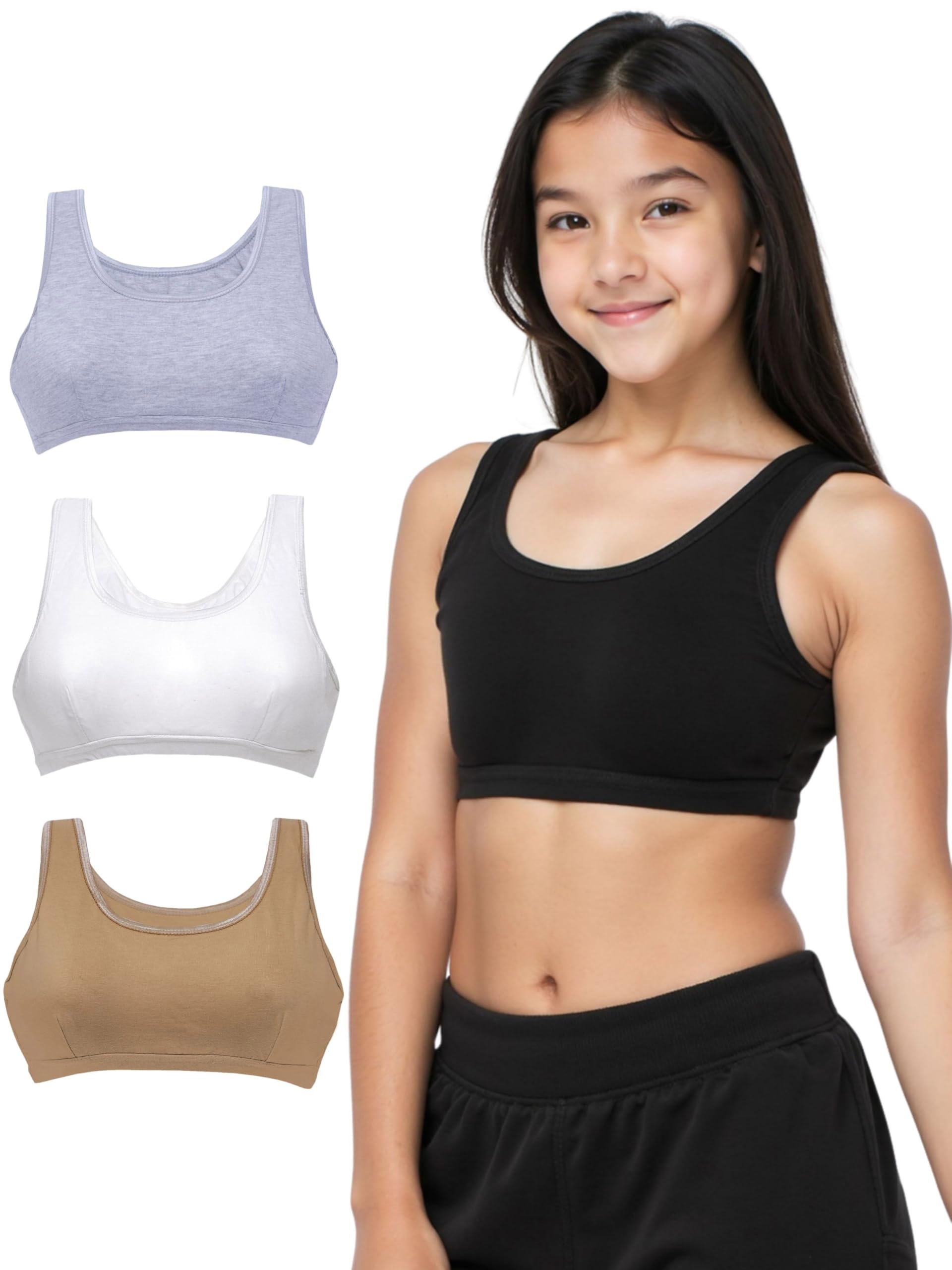 DChica Sports Bra for Girls, Cotton Non Padded Beginners Bra, Non-Wired Teenager Bras for Gym, Workout, Yoga Slip-on Double Layered Full Coverage Bra