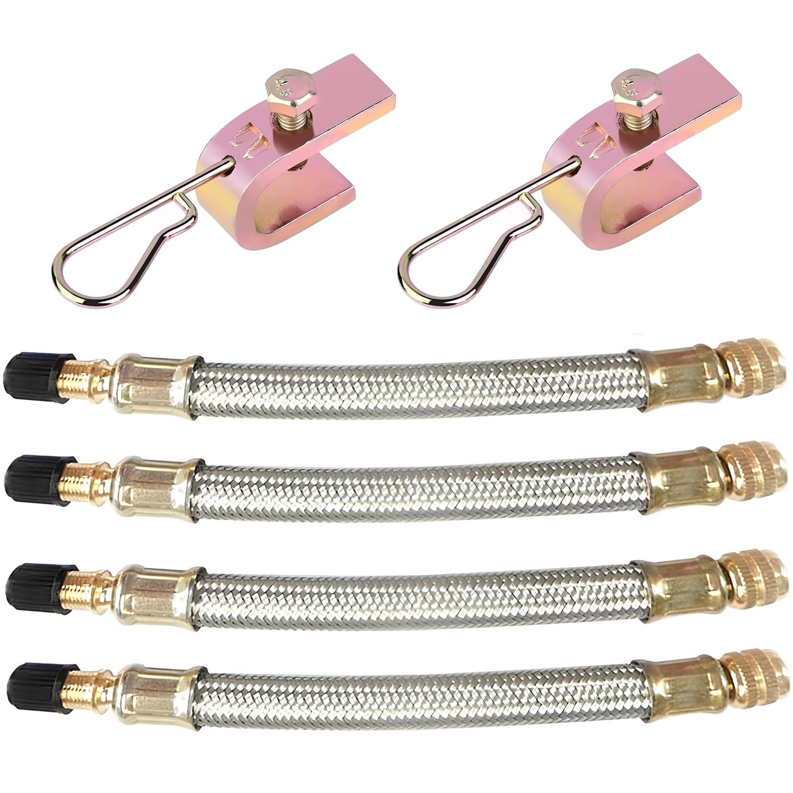 4 Piezas Extensión de Válvula, Extensión de Válvula de Neumático, Prolongador de Válvula, Extensión de Válvula para Automóviles con 2 Abrazaderas para Camiones, Autobuses, Autocaravanas, Remolques