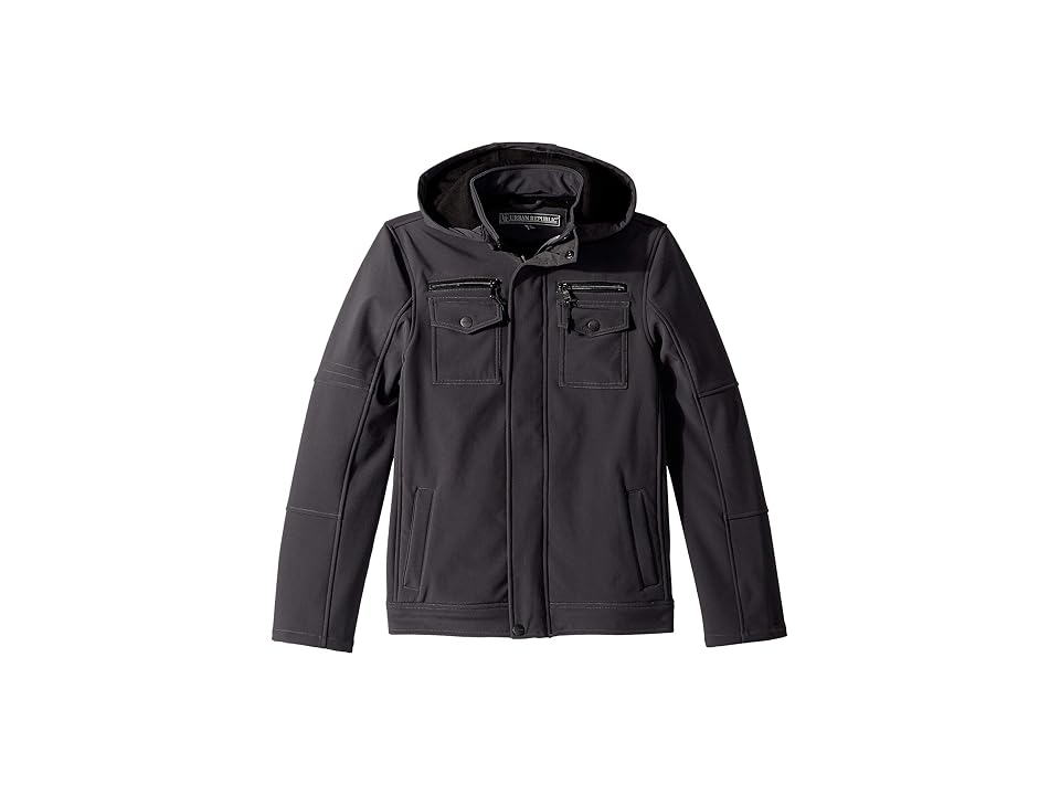 

Urban Republic Kids Karl Softshell Officers Jacket w/ Zip Off Hood (Little Kids/Big Kids) (Pewter) Boy's Coat