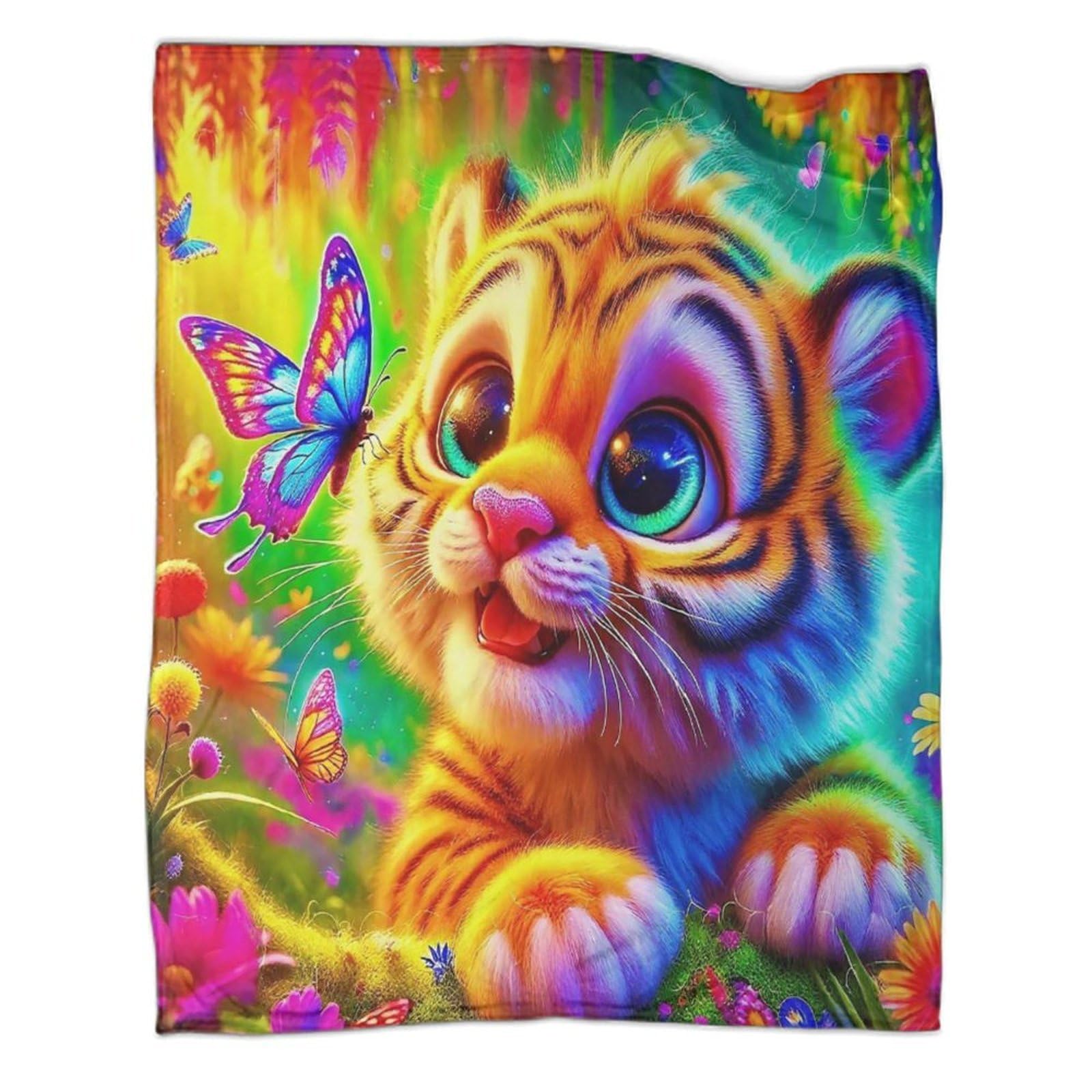 Couverture tigre en flanelle 150x200cm, plaid doux pour lit d'enfant