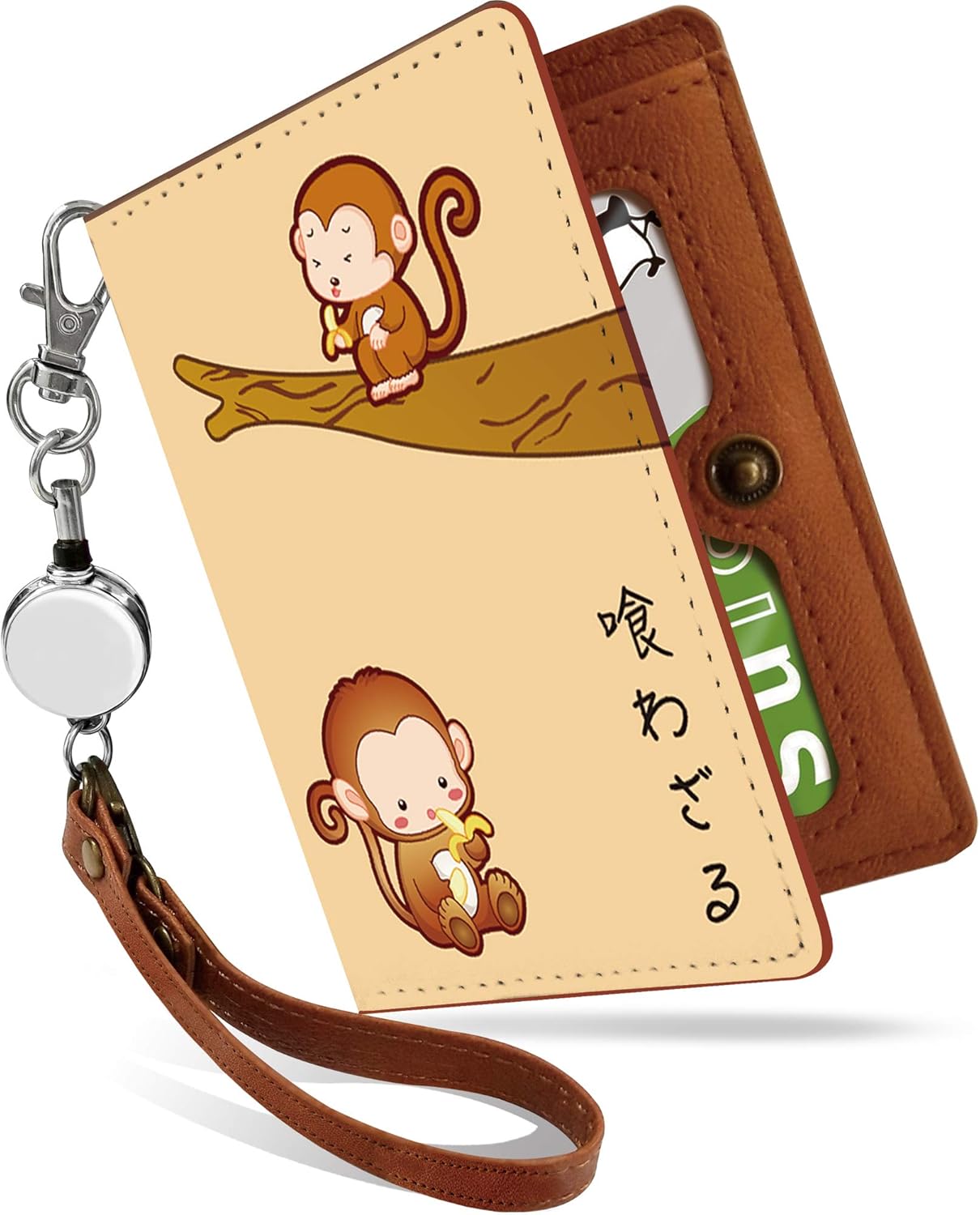 Amazon パスケース 定期入れ リール付き かわいい さる 喰わざる 動物 アニマル柄 二つ折り 中がみえない おしゃれ レディース イラスト お猿さん 電球色 さる 喰わざる Ps 定期入れ