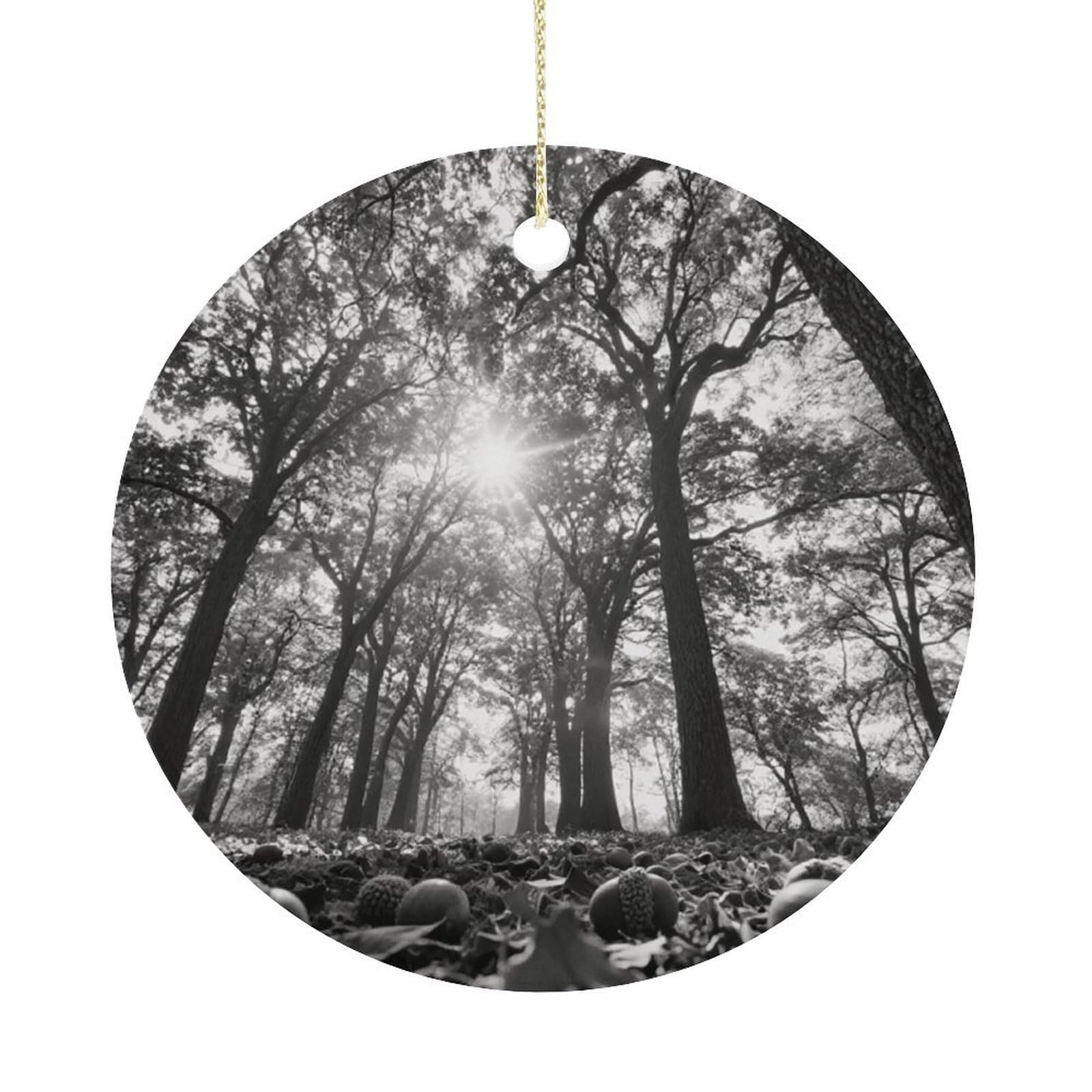 Personalized Christmas Ornaments 2025 Ceramic Hanging The Oak Tree Ornaments with Gold String Double-Sided Vintage Holiday Decorations for Tree Mantel Tabletop Xmas Party Favors
