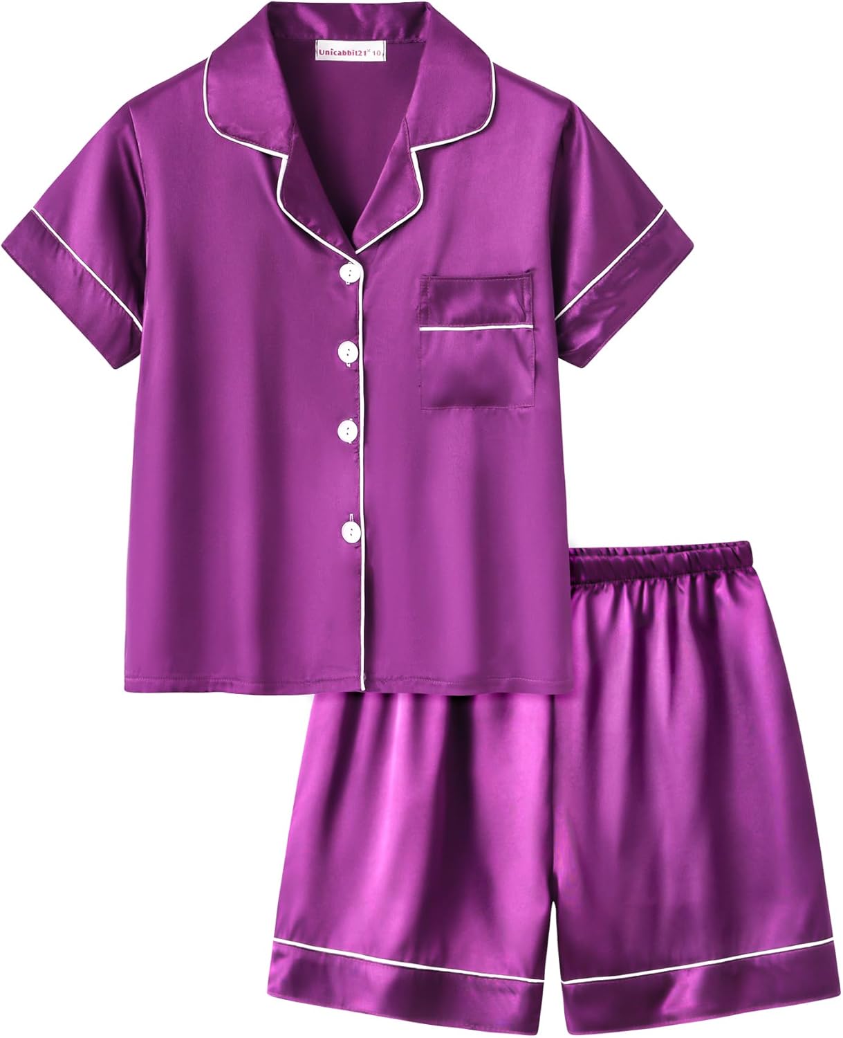 Satin Summer Pajamas for Big Girls Unisex Kids Silk Button Down Short Sleeve & Shorts PJS Size 8-16