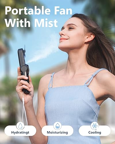 Miniatura 9 de SWEETFULL Ventilador de niebla portátil, ventilador personal de mano, pequeño ventilador recargable, mini ventilador de niebla de agua en aerosol,