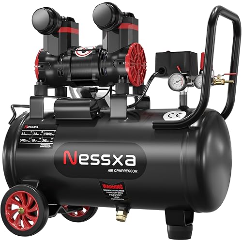 10 Gallon Portable Air Compressor, 2HP 8.76 CFM@115PSI 70dB Oil-Free Ultra Quiet Air Compressor for Car Repair, Spray Painting, Woodwork Nailin, 110V/60hz