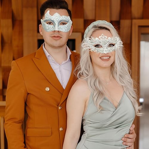 Miniatura 5 de Máscaras de máscaras para parejas Máscara veneciana de filigrana de metal brillante con diamantes de imitación y máscara veneciana para hombre para