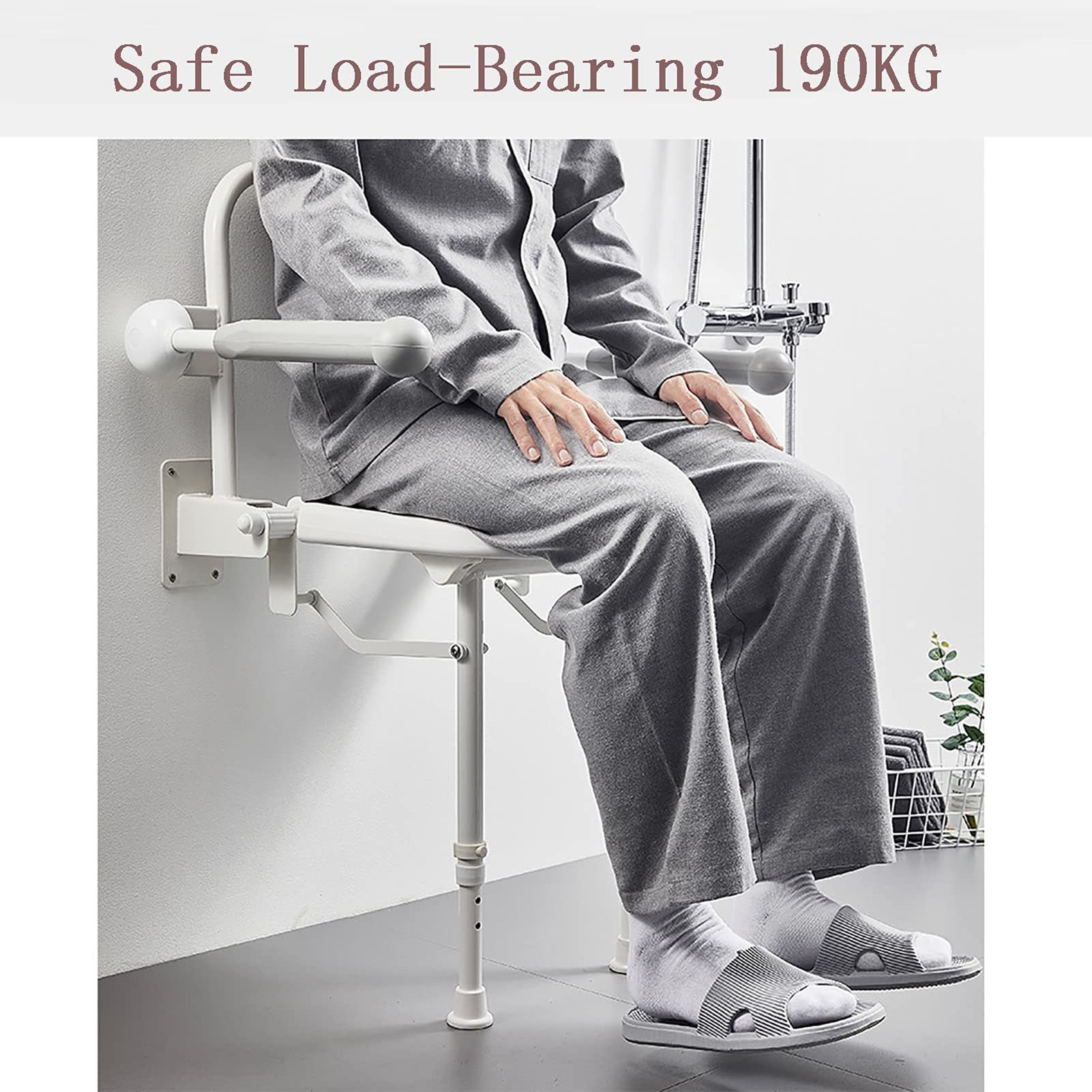 DYTWXG Duschstuhl, Wandmontierter Duschhocker, höhenverstellbare Duschhilfe mit Beinen Höhe Wandmontierter Duschhocker mit Fußpolster für ältere/behinderte Anti-Rutsch-Duschsitzhocker