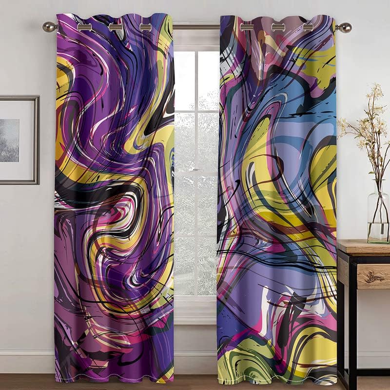 YELDAN Cortinas abstractas, cortinas opacas a rayas de 39 pulgadas de largo, juego de 2 paneles de cortinas con aislamiento térmico con ojales para